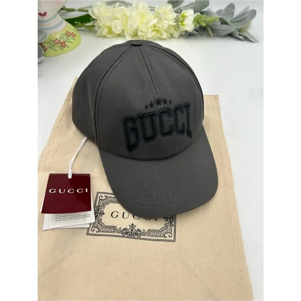 Men's Gucci cotton canvas embroidered logo baseball cap size medium adjustable